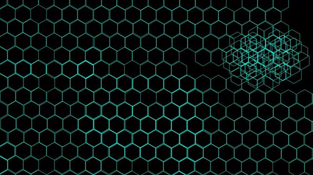 Teal hexagonal geometric animation tiles geometric pattern curves. Abstract teal hexagonal geometric animation blocks layers. Minimal teal hexagonal geometric animation patterns walls.
