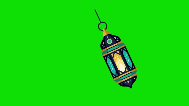 A colorful lantern hangs from a hook on a green background