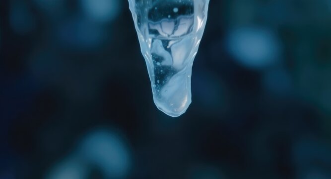 Close-up icicle, clear, teardrop shape,  hanging