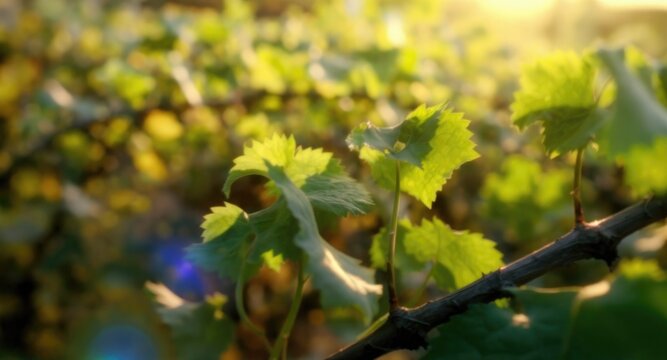 Grapevine leaves in sunlight
