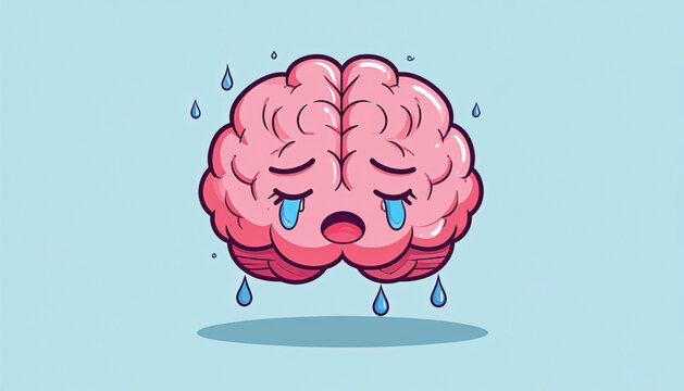 Sad Brain with Tears Falling Down.