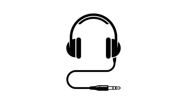 Black Headphones with Cord and Plug.