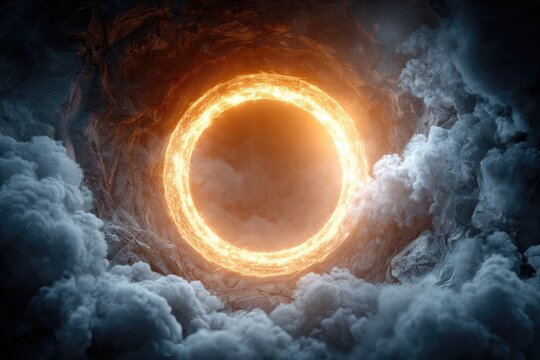 Fiery ring in a smoky, dark void