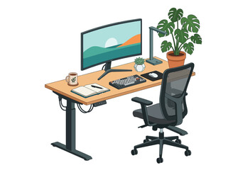 Fototapeta premium Office Desk with Computer Chair.