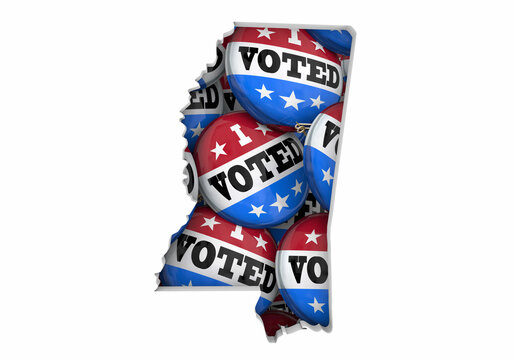 Mississippi MS State Map I Voted Pins Buttons Election Democracy 3d Illustration