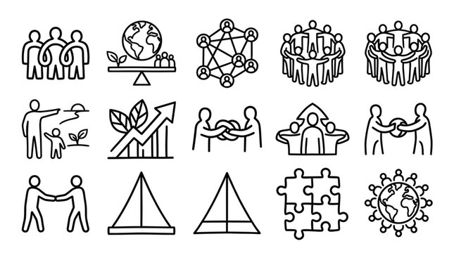 Community Development and Social Progress Outline Icon Collection