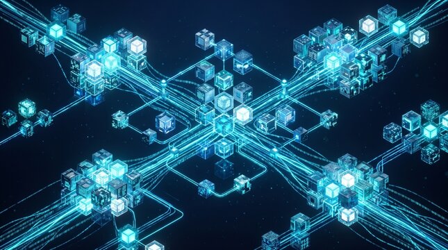 blockchain network connection data cyber security digital system nodes links virtual online tech innovation futuristic crypto distributed ledger technology infrastructure