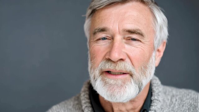 Portrait of a man with a gray beard looking relaxed in a simple background Generative AI