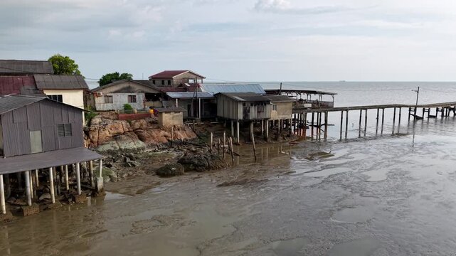 Aerial Drone View of Segenting Village Stilt Houses