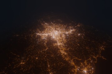 Fototapeta premium Aerial view on New Taipei (Taiwan) from east. Satellite view on modern city at night