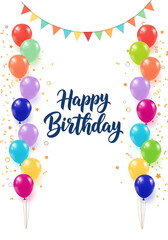Fototapeta premium Vibrant Happy Birthday Card with Balloons Bunting and Golden Confetti Decorations