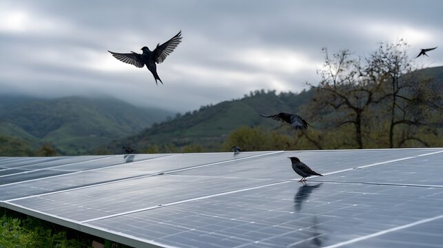 Restorative solar panel installation project in a peaceful outdoor setting with birds chirping