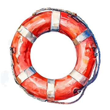 Life Buoy in watercolor painting style, vector illustration on white background.