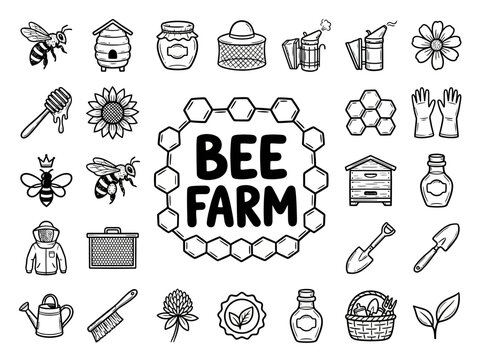 Bee Farm Icon Set Illustration.