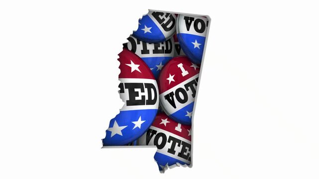 Mississippi MS State Map I Voted Pins Buttons Election Democracy 3d Animation