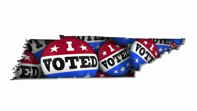 Tennessee TN State Map I Voted Pins Buttons Election Democracy 3d Animation