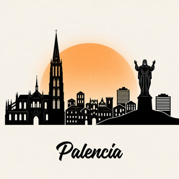 Palencia Skyline Silhouette &mdash; A Historic Castile and Leon Spain City Vector Illustration
