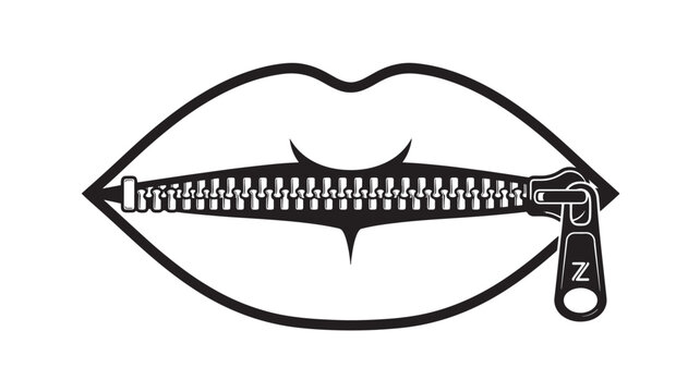 Zipper Inside Lips Graphic Design Illustration Featuring Vector, Black, White with Concept and Symbol Elements for Mouth, Closure Projects, Clean