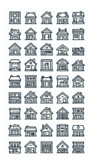 Fototapeta premium Collection of Architectural Building Icons in Line Art Style.