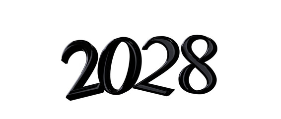 Bold black glossy text of 2028 on white. Perfect for new year greetings, future concepts, © vegefox.com