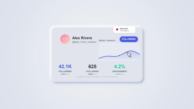 Neumorphic UI Social Media Analytics Dashboard Animation