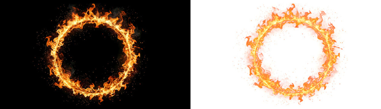 Flaming ring, fire circle, burning halo, flame border