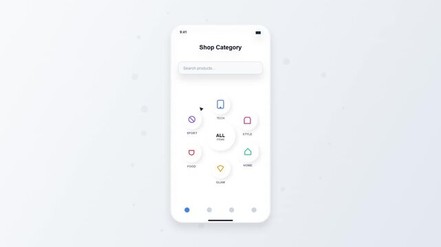 Neumorphic UI Animation: Mobile App Category Selection
