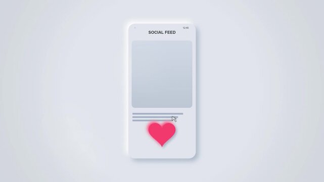 Neumorphic Social Media Post Like Animation with Heart Icon