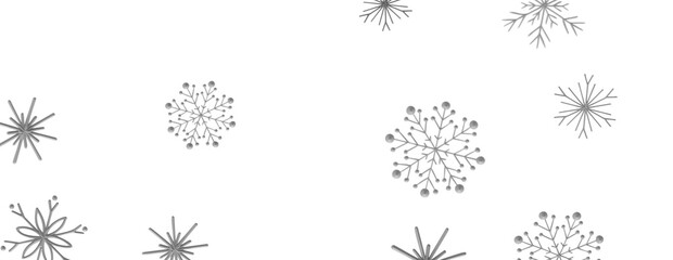 Fototapeta premium Elegant winter pattern with scattered silver snowflakes on a clean white background.
