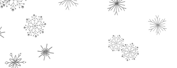 Fototapeta premium Elegant silver snowflakes falling gently on a clean white background.