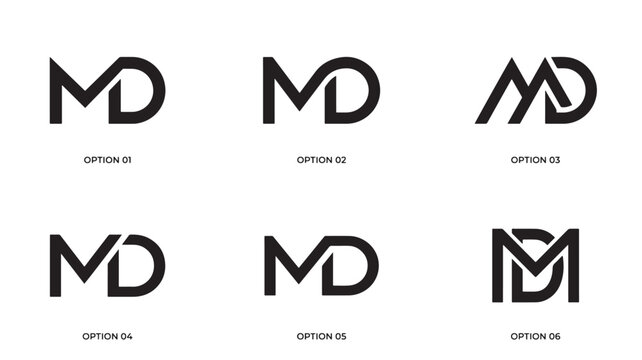 Md Monogram Logo Set with Multiple Style Options, Bold Geometric Letter Design for Branding, Identity and Stationery