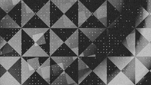 Monochrome geometric triangle pattern grid overlaid soft light dot texture abstract background, textured background 4k.