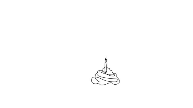 Animated self drawing of continuous line draw.  Cupcake with Hearts Balloons A Continuous Line Drawing. Full length one line animation. 4K 
