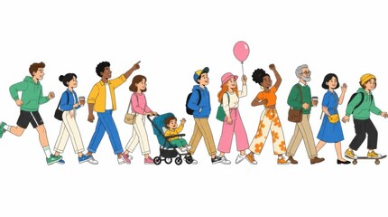 Fototapeta premium Diverse Multigenerational People Walking Together Representing Community, Inclusion, and Diversity