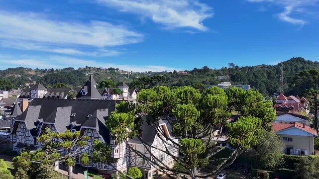 Winter Destination In Campos Do Jordao In Sao Paulo Brazil. Mantiqueira Mountain. Downtown Cityscape. European Architecture. Winter Destination In Campos Do Jordao In Sao Paulo Brazil. Tourism Travel.