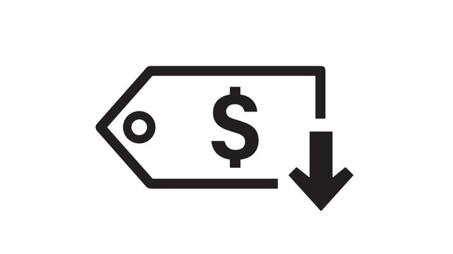 Price Tag Icon with Dollar Sign and Downward Arrow Indicating a Price Decrease Featuring Discount, Sale, Financial with Economy and Business Elements