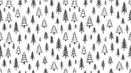 Trees in a Repeating Pattern on a White Background Featuring Forest, Nature, Illustration with Design and Vector Elements for Minimalist, Simple © Farjana