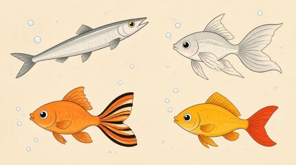 Fototapeta premium Collection of Aquarium Fish Illustrations Isolated on White Background