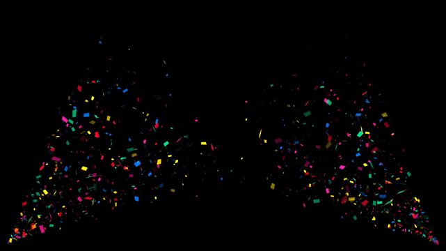 corner colorful confetti explosion isolated alpha channel animation, birthday party and anniversary celebration overlay motion design element