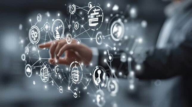 Hand Interacting with Automation Technology Icons