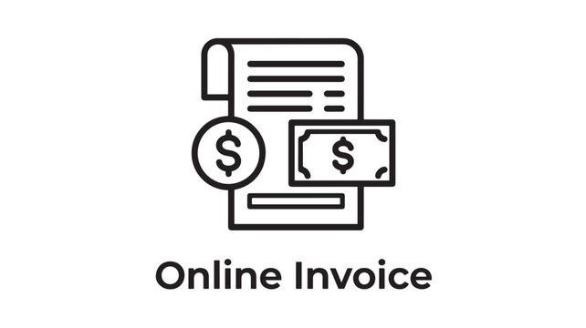 Invoice Icon with Money Symbol and Payment Card on Computer Screen, Representing Online Invoicing and Digital Billing Concept