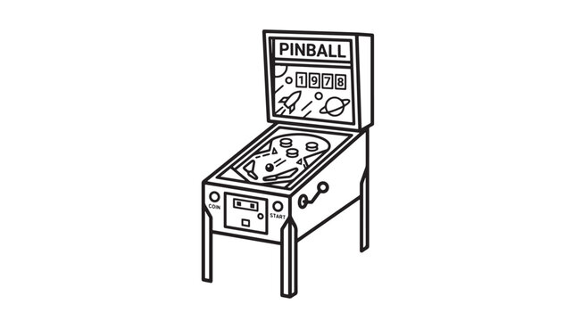 Pinball Machine Outline Icon with Arcade Screen, Flippers, Coin Slot and Control Panel for Game Entertainment Concept Design
