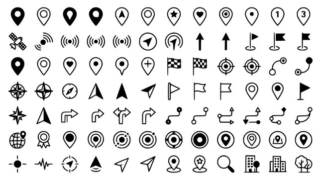 Modern Location Marker Icons Vector Pack with GPS Pins and Navigation Logo Collection