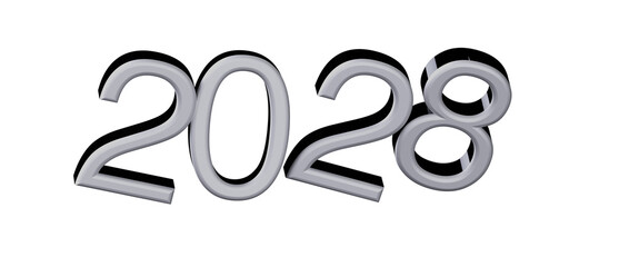 2028 in silver text with black shadow, perfect for new year greetings, resolutions, busin © vegefox.com