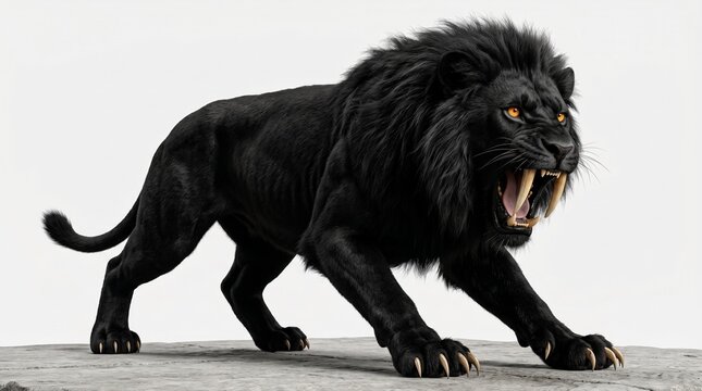 Black sabertooth lion alone in image
