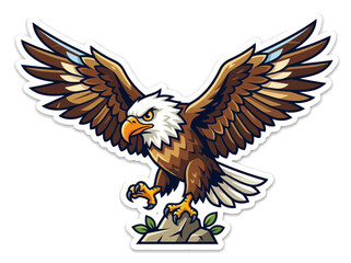 Fototapeta premium Majestic Bald Eagle Soaring with Wings Spread, Fierce Predator Bird Illustration