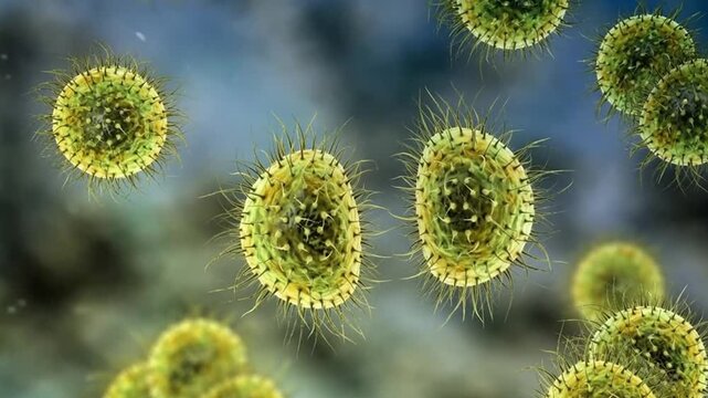 Neisseria bacteria, 3D animation showing Gram-negative diplococci associated with meningococcal disease and gonorrhoea in humans.