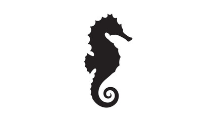 Seahorse Silhouette with Detailed Body and Curled Tail, Black on White Background Featuring Marine Life, Ocean, Sea Creature with Aquatic and Animal © Moinul