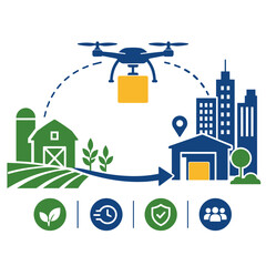 Obraz premium Modern low altitude economy drone delivery vector graphic elements for business data and commercial infographic design