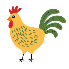 Yellow Rooster Hand Drawn Farm Animal Illustration © Manami